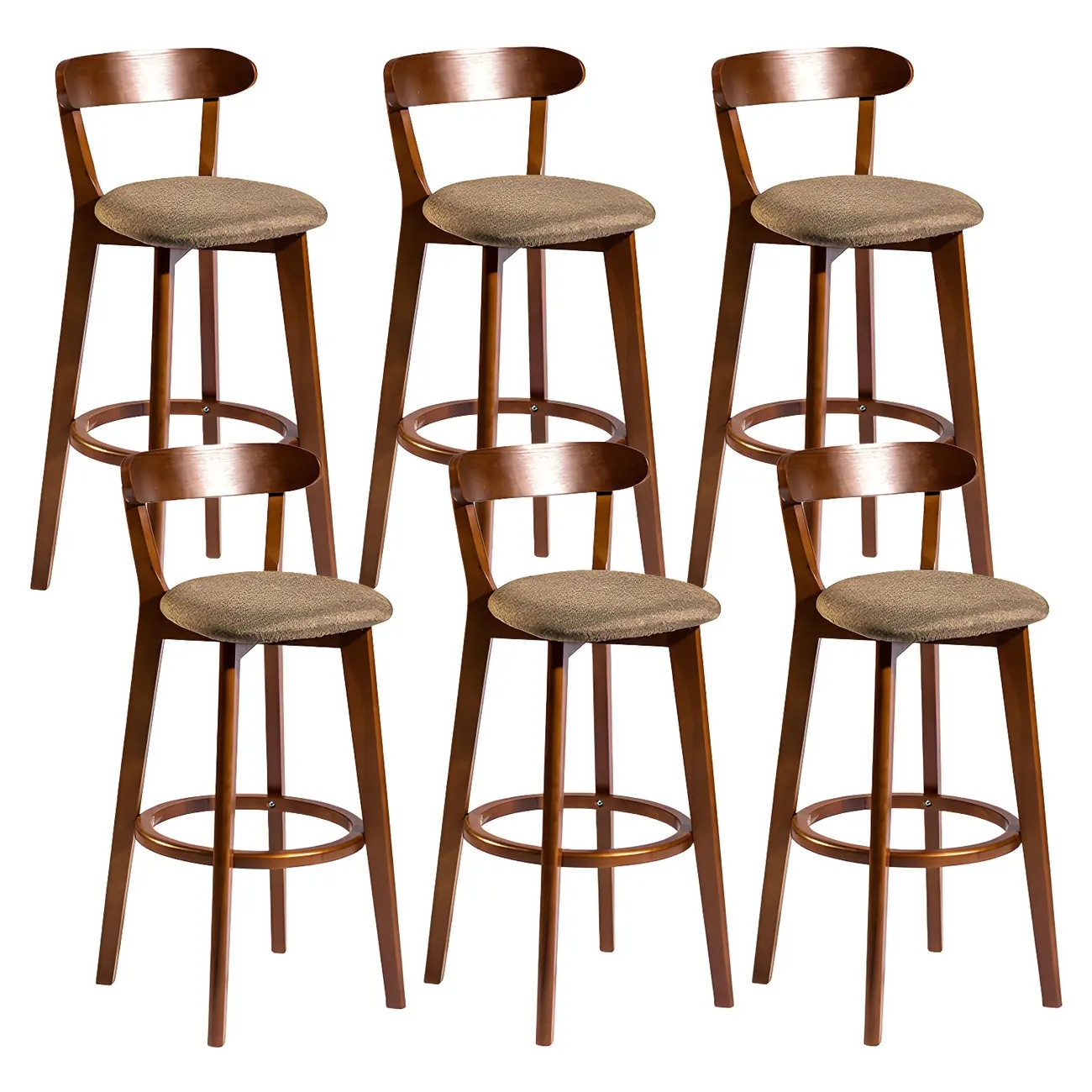 Wooden Upholstered Low Back Bar Height Stools Set of 2