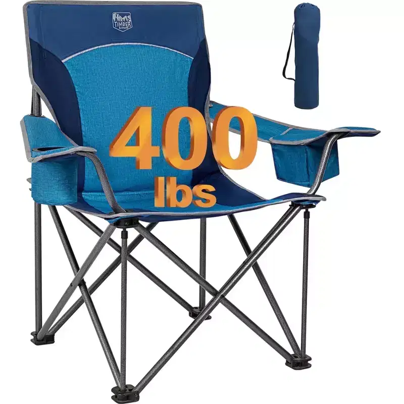 TIMBER RIDGE Oversized Folding Camping Chair for Adults, Support 550 LBS Heavy Duty with Cup Holder Side Pocket for Camp, Lawn, Picnic, Blue