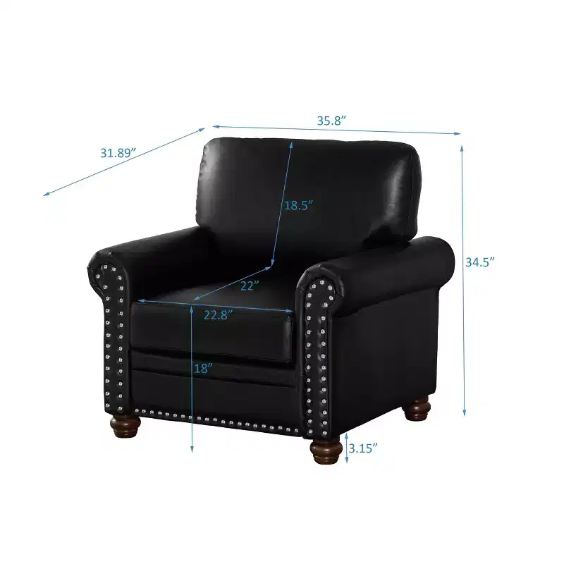 TUYOHW 35.83 Inch Modern Faux Leather Single Sofa with Wood Legs for Living Room,Office,Apartment