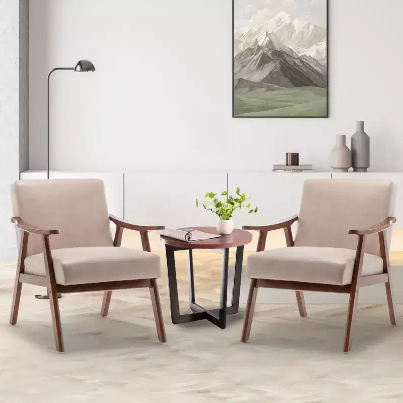Okak Accent Chairs for Bedroom, Mid-Century Modern Chair, Solid Wood Frame, Accent Chair Extra-Thick Backrest, Wingback Chair, Reading Room