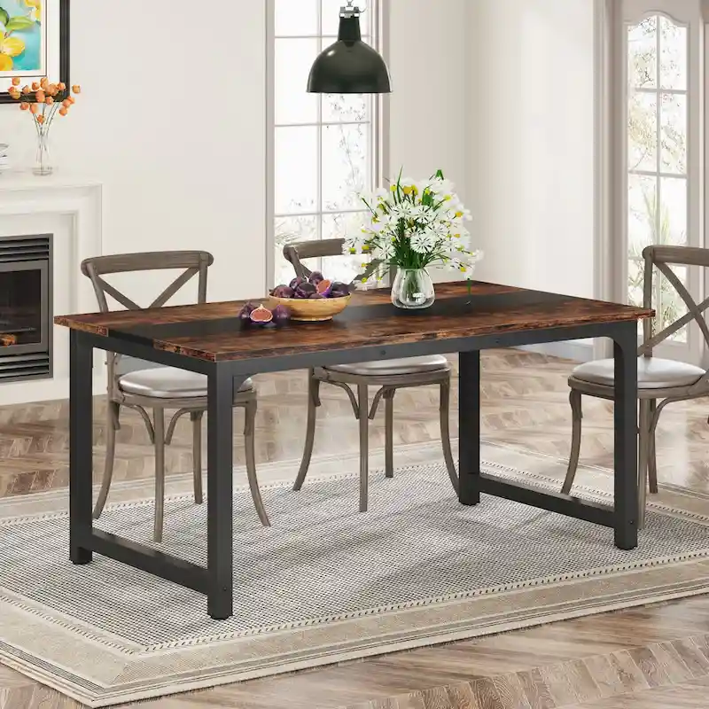 63 Inches Industrial Dining Table, Modern Kitchen Table - 63 L x 31.5 W x 29.13 H