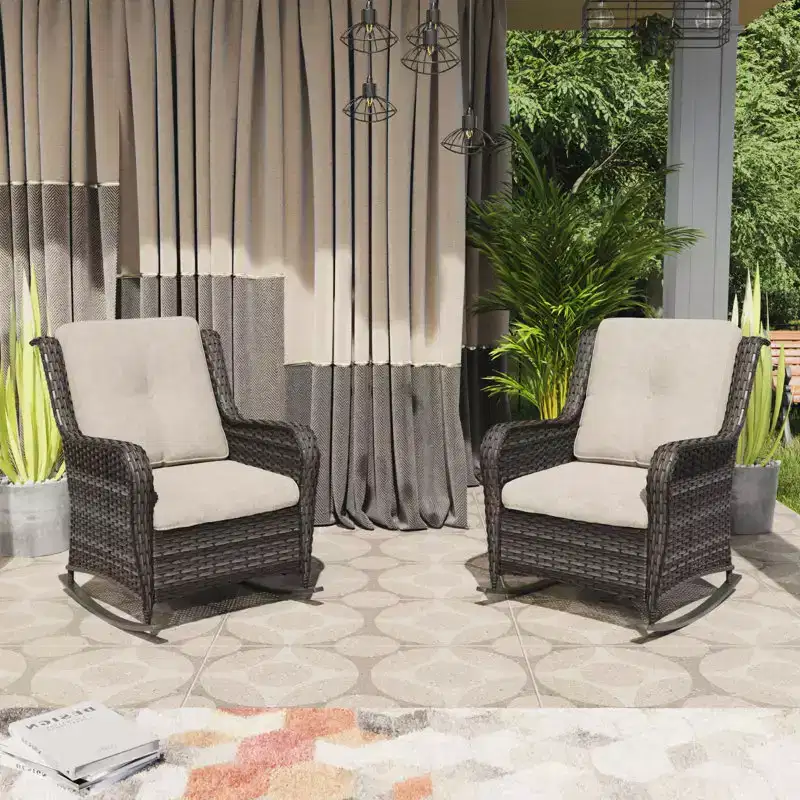 UPTIOT Patio Wicker Rocking Chair Set