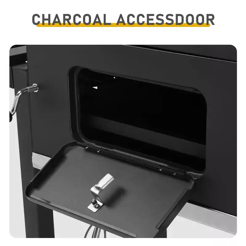 Charcoal Grill Outdoor BBQ Grill, Extra Large Cooking Area with Two Individual & Adjustable Charcoal Doors, Foldable Side Tables