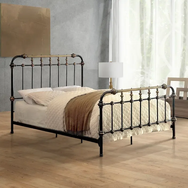 Industrial Black Metal Panel Bed