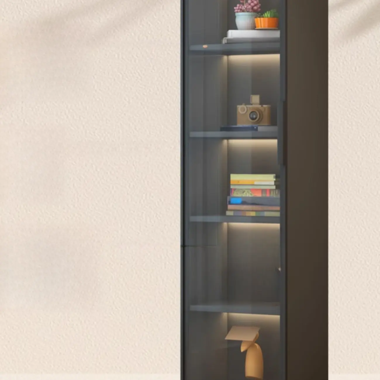 Modern Black Wood Clear Glass Lighting Display Cabinet