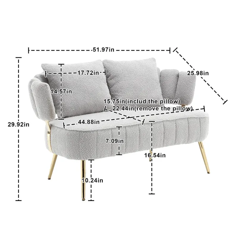 Modern Upholstered Armsofa Tufted Sofa with Metal Frame