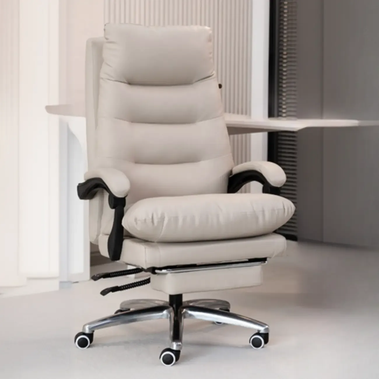 Ergonomic Black Leather Adjustable Office Chair with Wheels