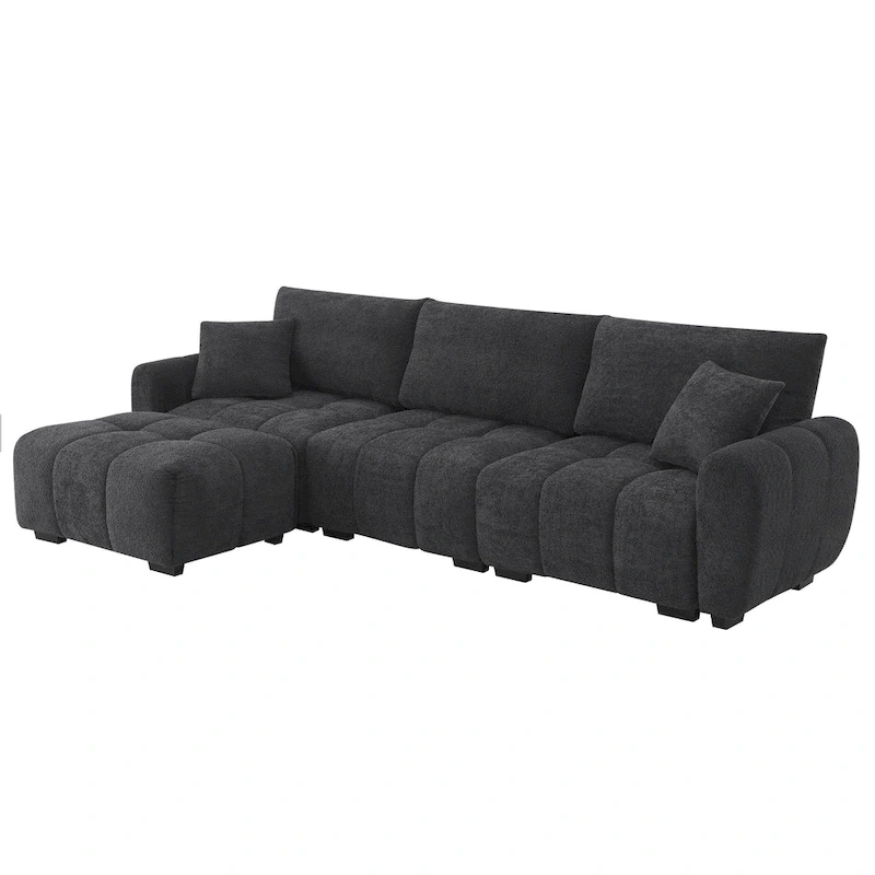 100 L-Shaped Sofa Boucle Fabric Couch with Movable Ottoman