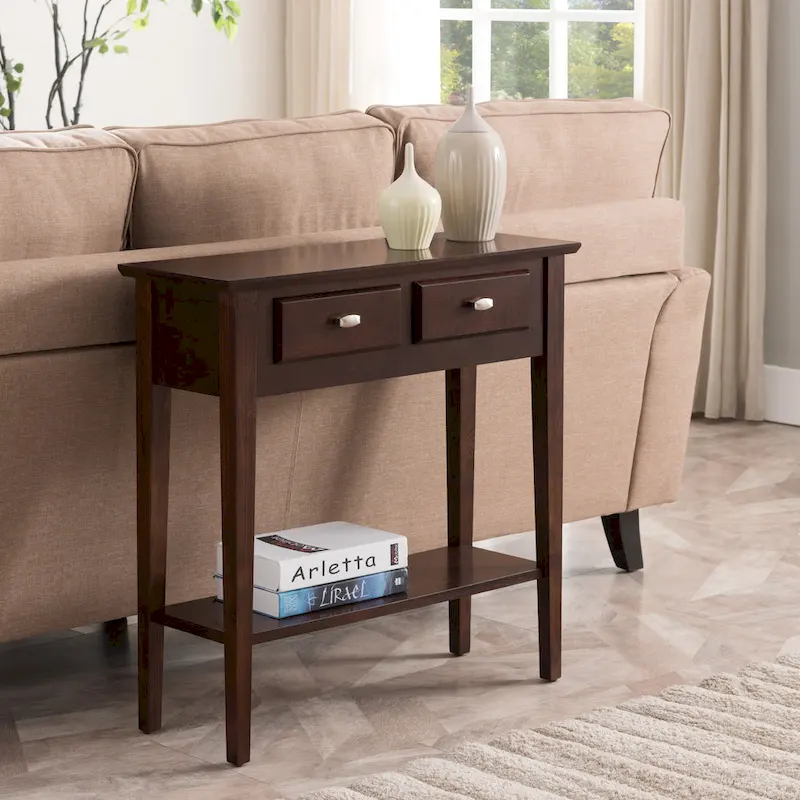 Solid Ash Wood Console Table with 2 Drawers & Open Shelf – 2 Finishes