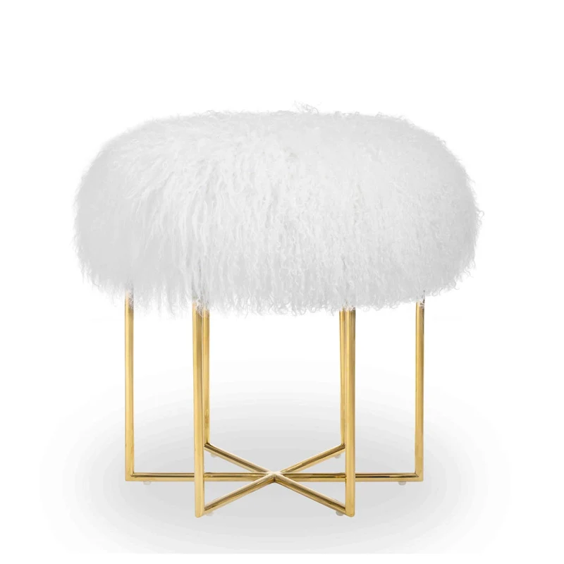 Bailey Real Sheepskin Mongolian/ Stainless Steel Ottoman