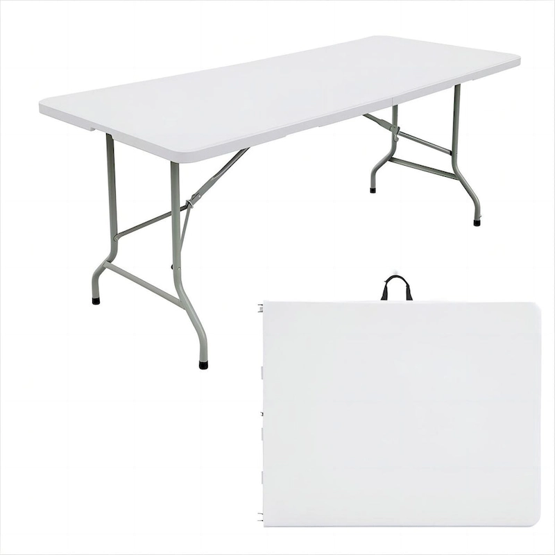 6ft Plastic Rectangle Folding Table, White
