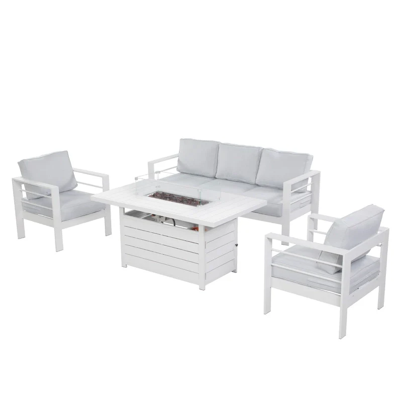 4 Pcs Patio Conversation Set with Propane Firepit