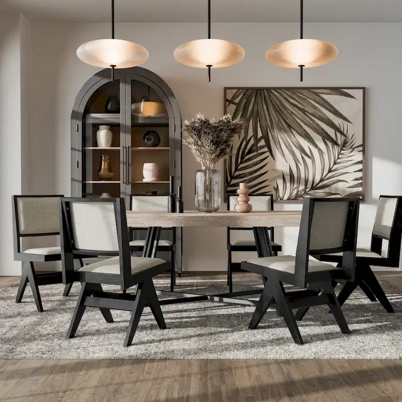 Modern 7-Piece Black Solid Wood Dining Table and Chair Set