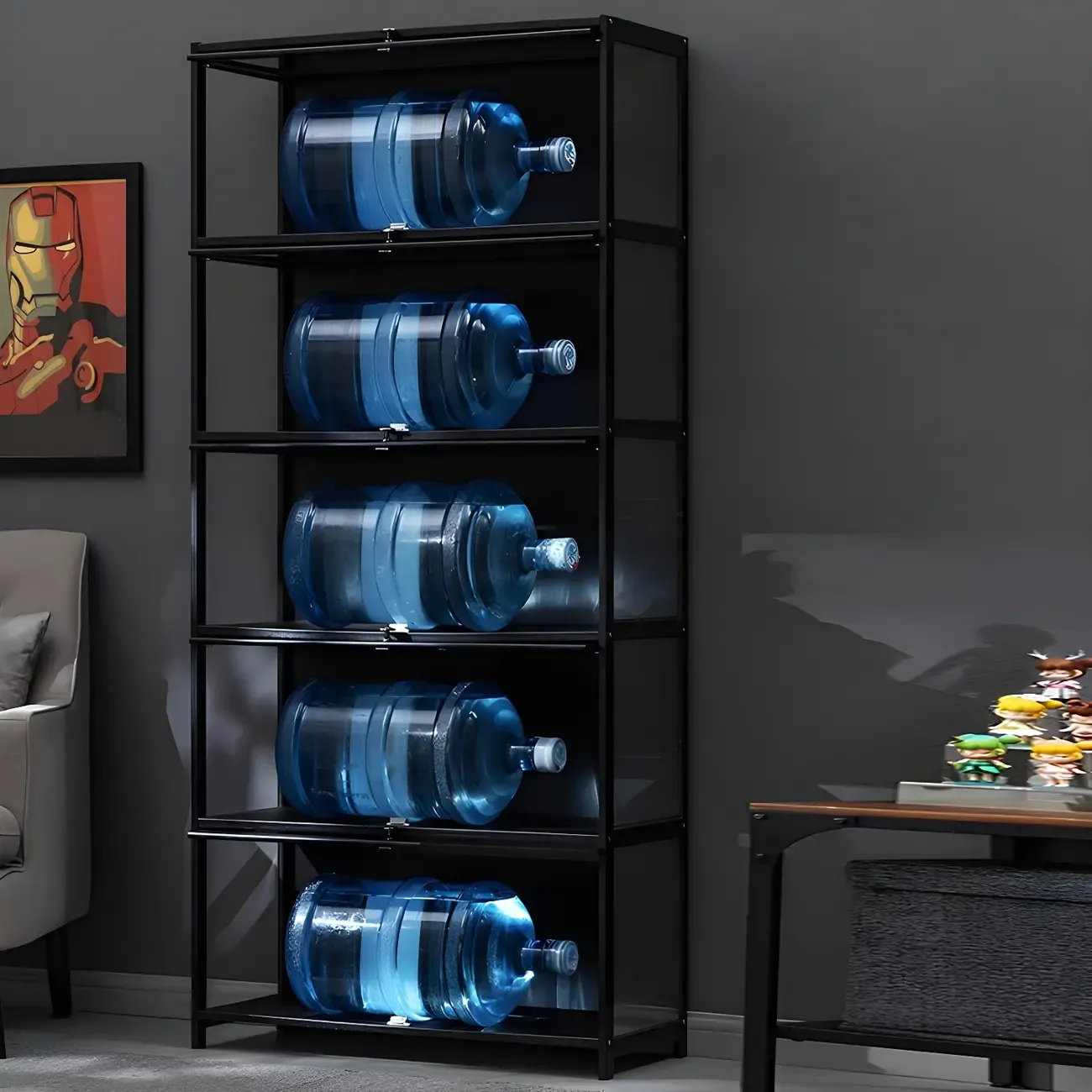 Elegant Black Bamboo Clear Figure Display Cabinet