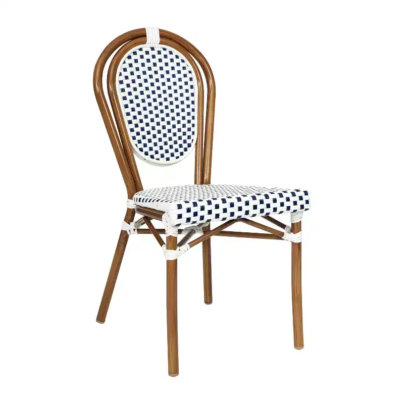 Flash Furniture Lourdes Indoor/Outdoor Commercial Thonet Bistro Stacking Chair, PE Rattan and Aluminum Frame