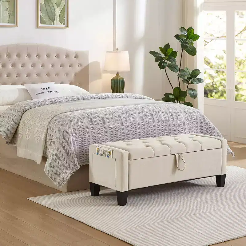 GDFStudio Hawthorne Tufted Upholstered Storage Ottoman Bench with Safety Hinge