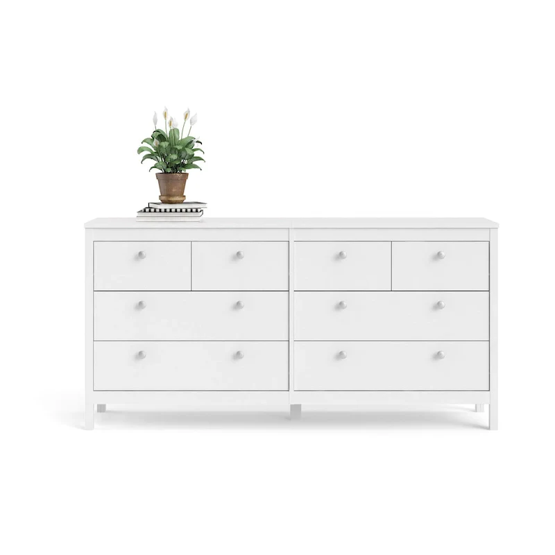 White 8-Drawer Double Dresser with Metal Glides – Scandinavian Style – Single