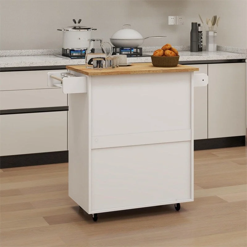 Kitchen Island Rolling Trolley Cart with Adjustable Shelves