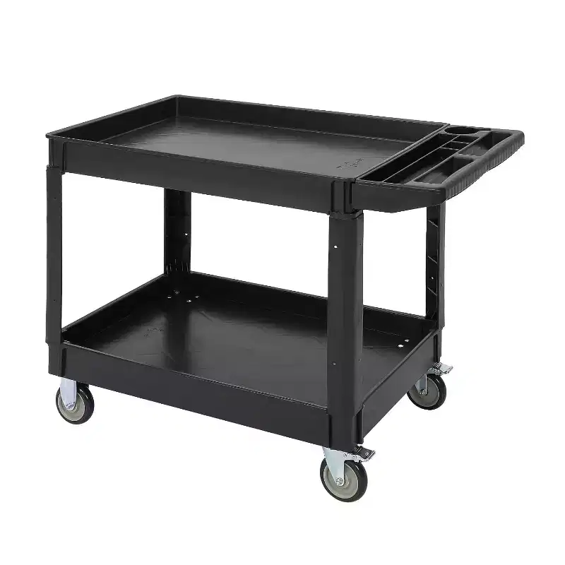 Utility Service Cart 2 Shelf 500 Lbs, 2 Tier Heavy Duty Rolling Tool Cart On Wheels for Warehouse, Garage, Kitchen, 4525