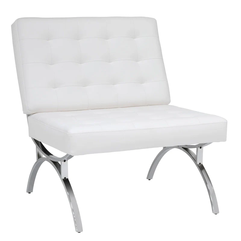 Blended Leather and Chrome Metal Frame Mid Century Accent Chair