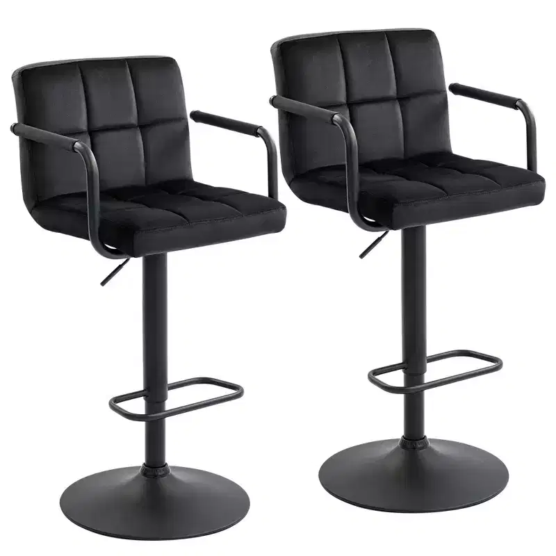 Furniliving Adjustable Barstools with Back, Set of 2, Velvet 360Swivel Bar Stools, Double Stitching Counter Stools for Kitchen/Bar
