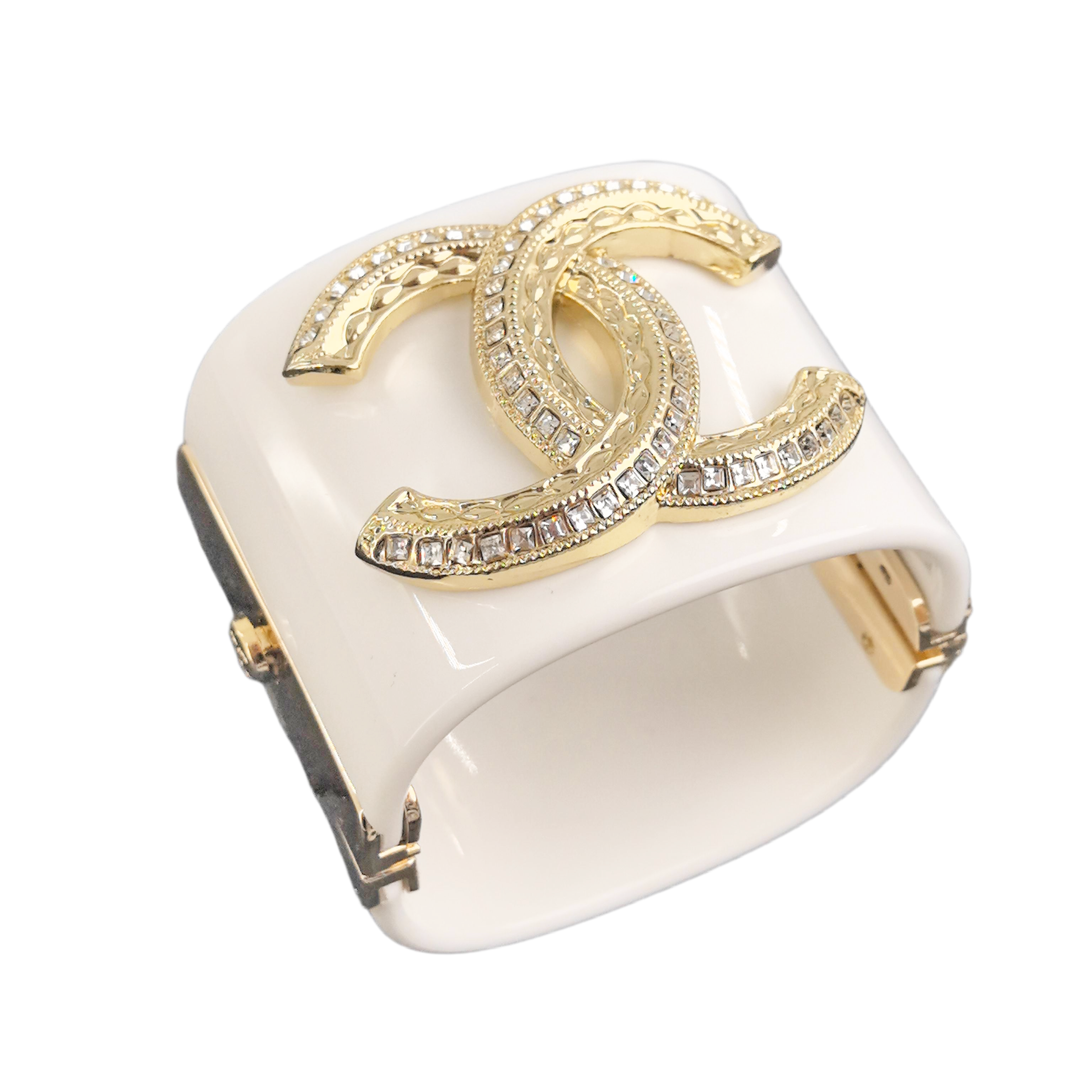 CCS063 Transparent acrylic with metal and crystal cc logo cuff bracelet Large - ccjewelryacc