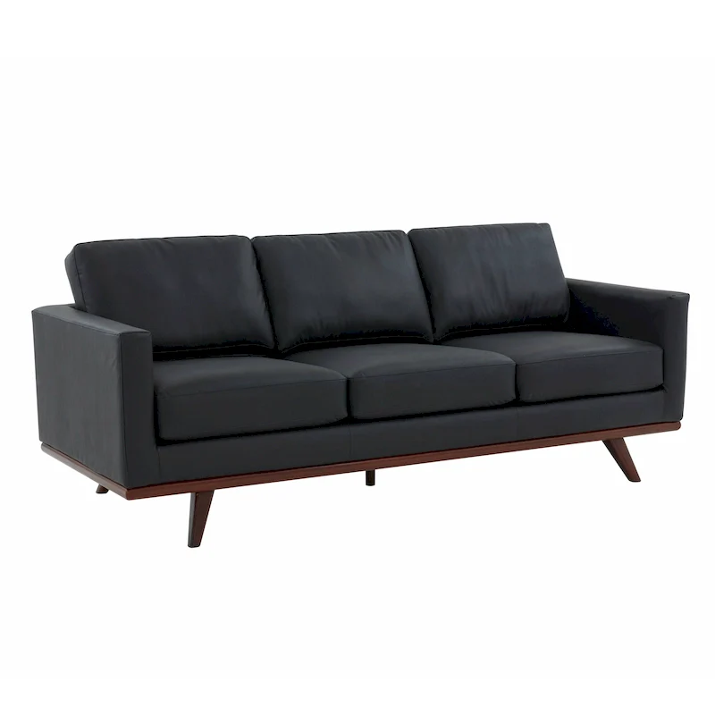 Chester Leather 3-Seater Sofa with Birch Wood Base Modern Living Room Couch with Removable Cushions - 83