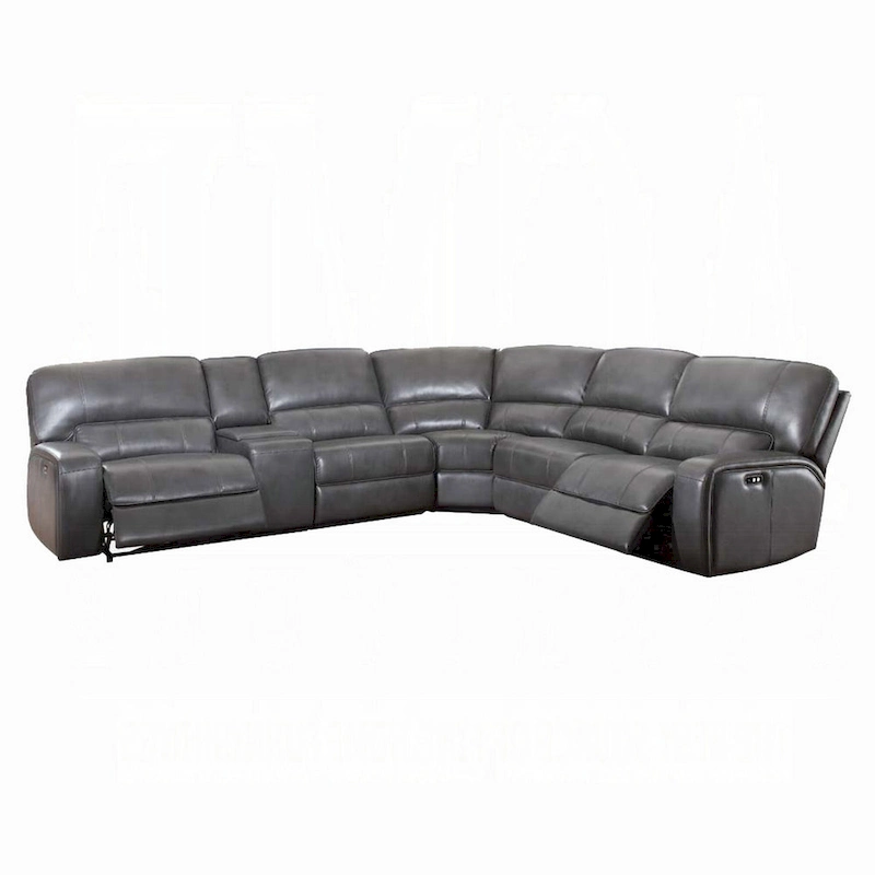 Saley Power Motion Sectional Sofa, USB, Gray Faux Leather, Console