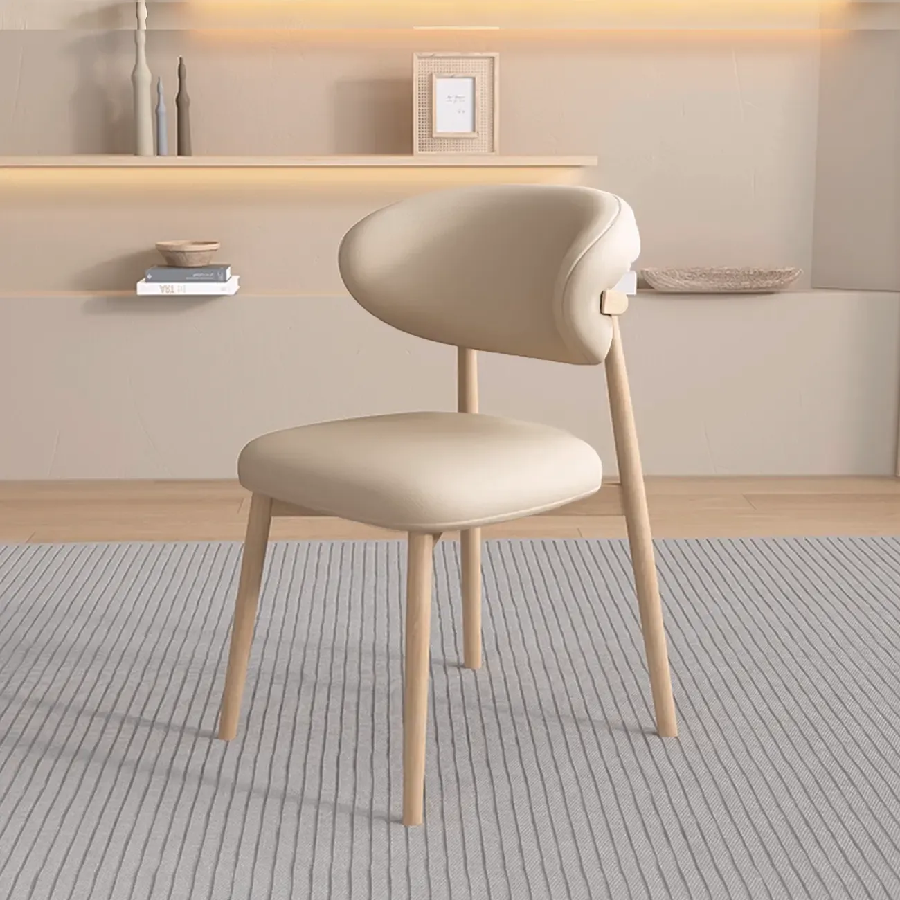 Modern Leather Wood Dining Chair Set of 2