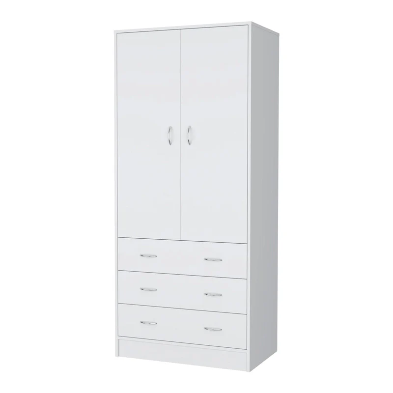 2-Door Bedroom Armoire Wardrobe with Drawers | White / Black | 1-Person