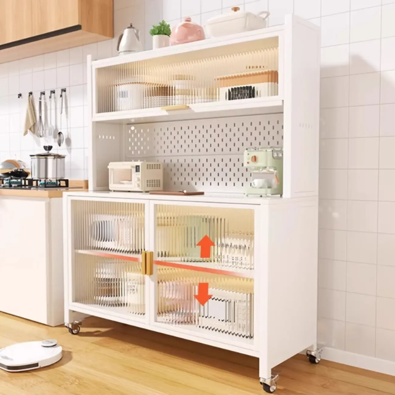 Modern Metal Adjustable Shelving Narrow Sideboard