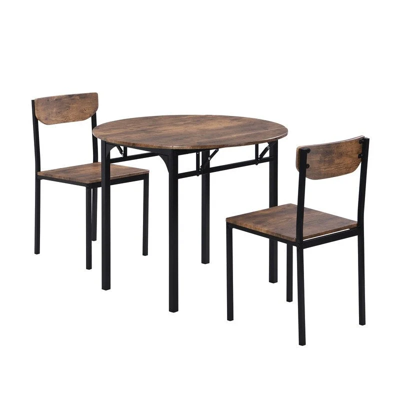 3 Piece Drop Leaf Dining Table Set, Modern Counter Height Round Dining Set with 2 Chairs, Wood Small Kitchen Table Set