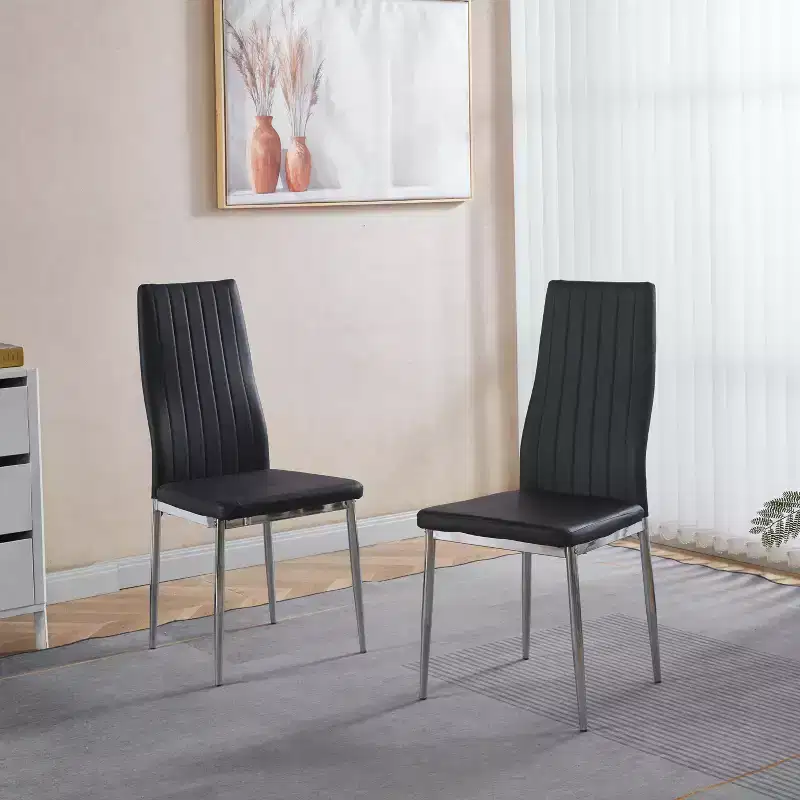 5-Piece Mid-Century Dining Set with Glass Table Top and Metal Legs for 4-6 People, Also Functions as Coffee Table
