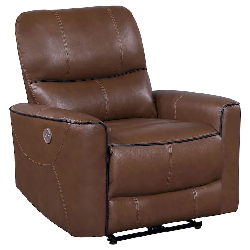 Power Recliner Chair, Brown Faux Leather, USB Port, Foam Cushions