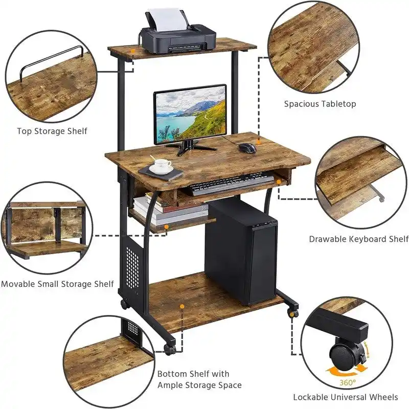 3 Tier Computer Desk with Printer Shelf
