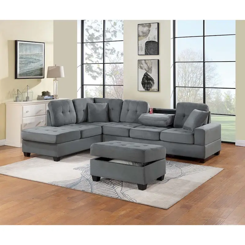 Poundex 3-Piece Sectional Set W/ Ottoman