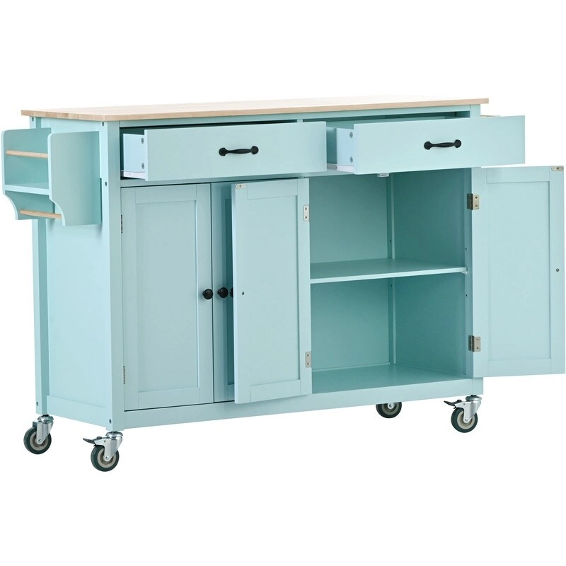 Solid Wood Top Kitchen Island Cart with Locking Wheels,2 Drawers,Towel Rack