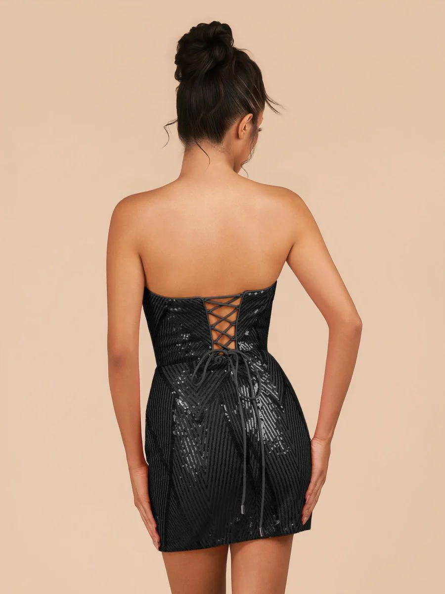 Black - Strapless Bodycon Sequins Homecoming Dresses With Slit