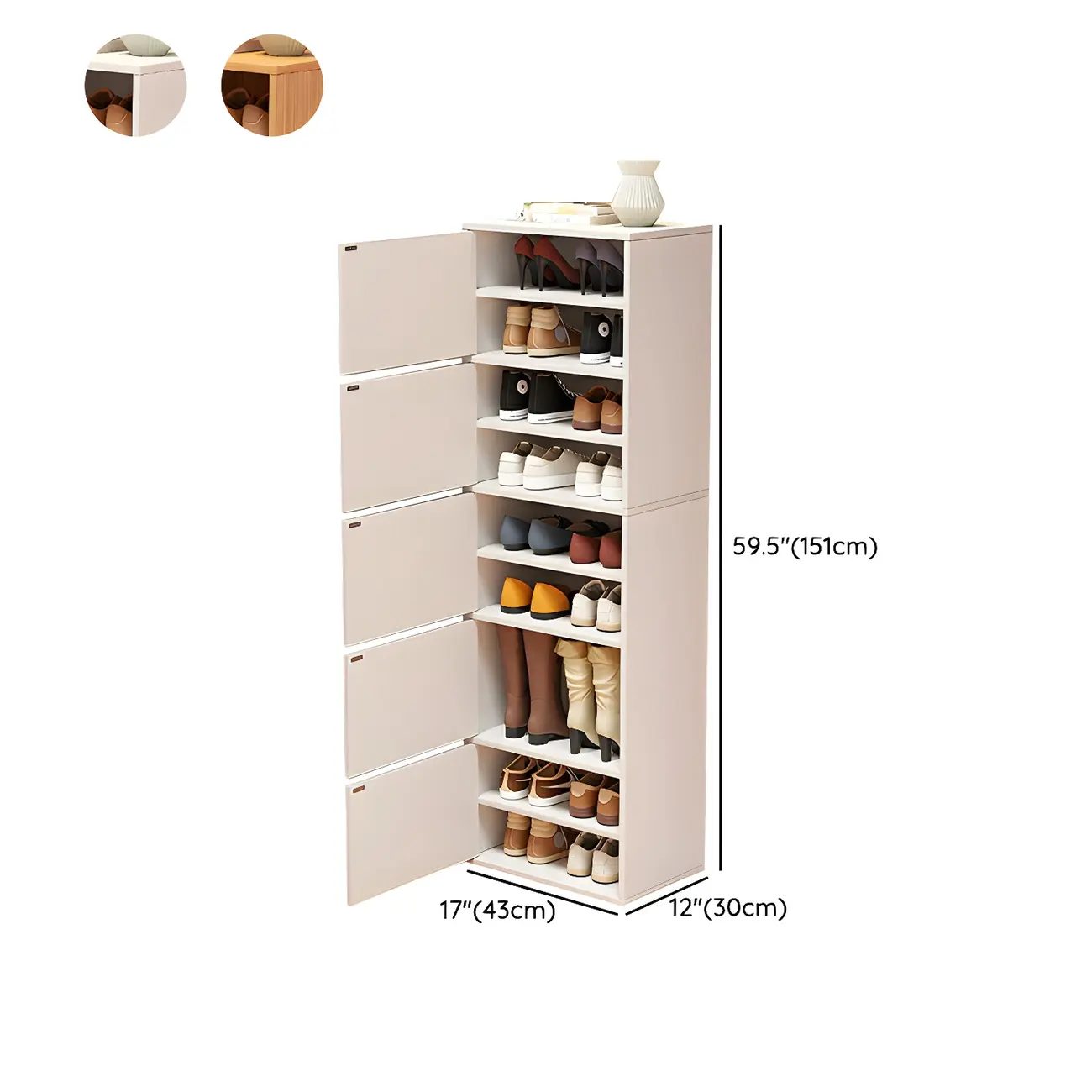 Modern White Tall Shoe Cabinet with Adjustable Shelves