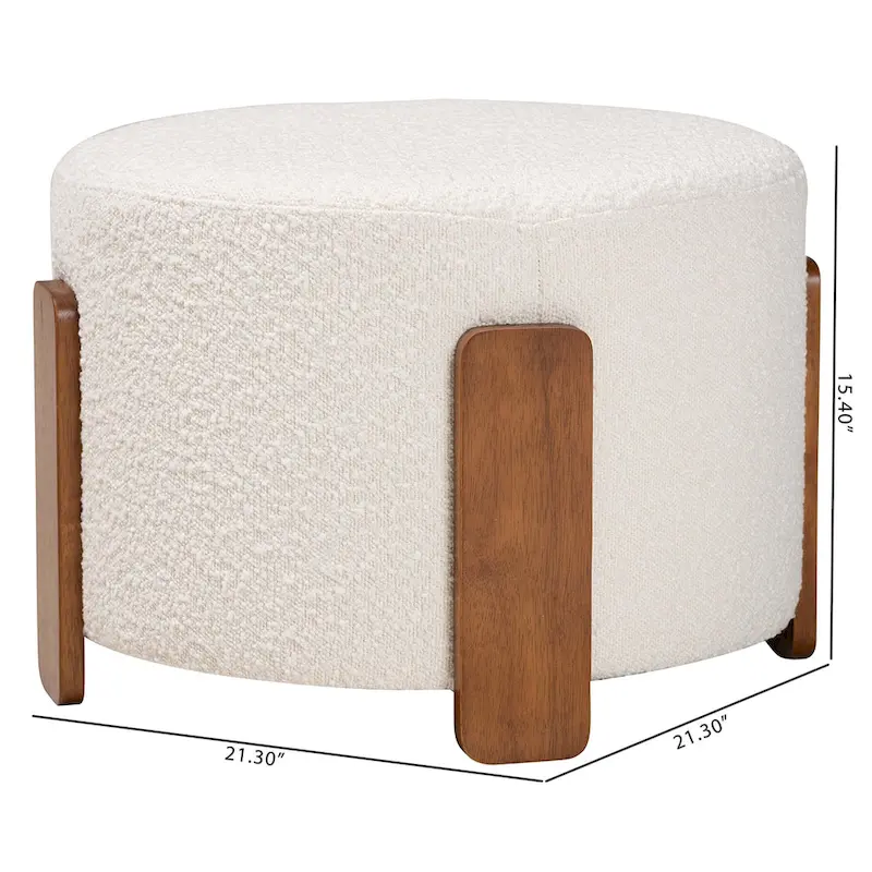 Finlay Modern Japandi Boucle Fabric and Wood Ottoman Footstool