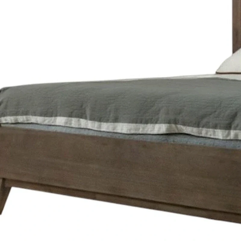 Brown Carved Geometric Solid Wood King Bed Frame