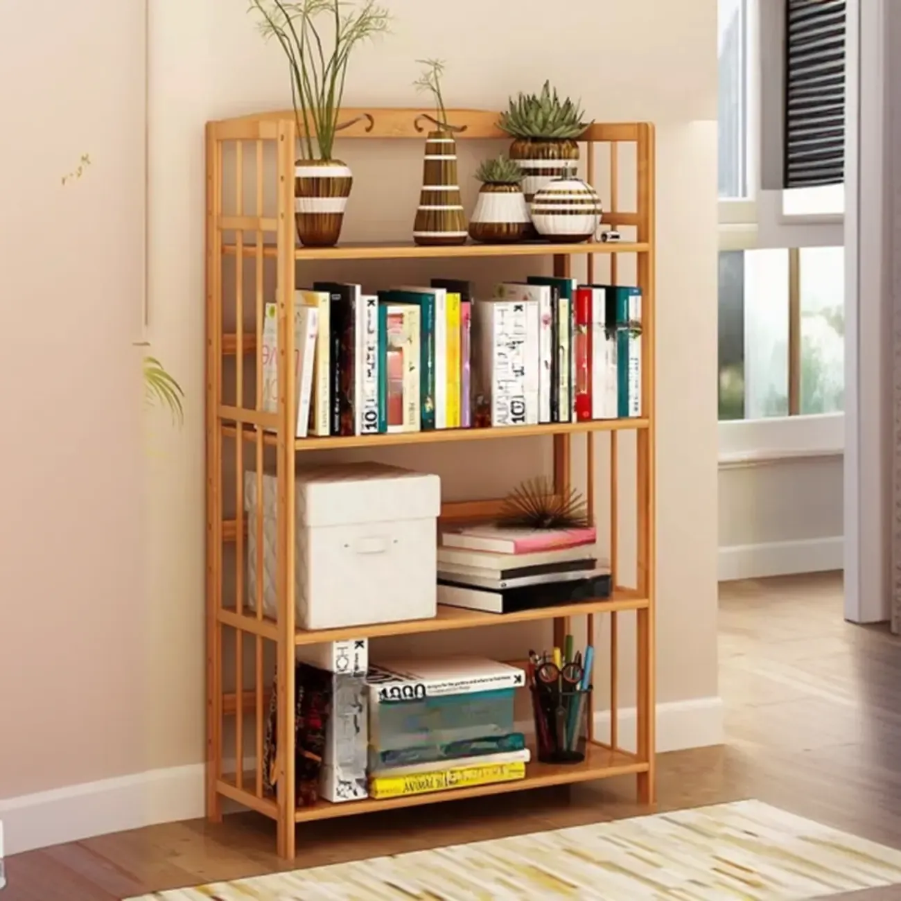 Elegant Nutural Bamboo Vertical Open Back Bookcase