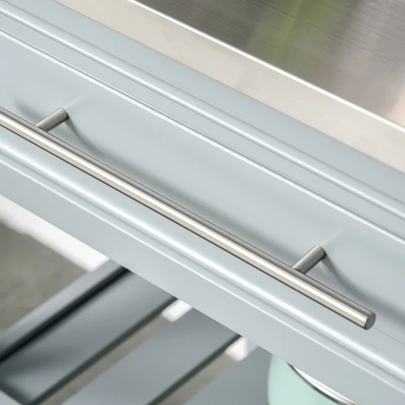 HOMCOM Kitchen Island Stainless Steel Top Rolling Utility Cart with Drawers, Shelves - Grey