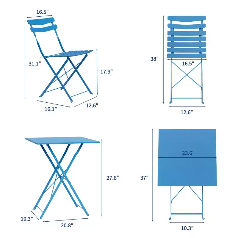 Space-Saving 3-Piece Patio Bistro Set  Collapsible Metal Table & 2 Chairs  No Assembly  Indoor/Outdoor Garden Furniture