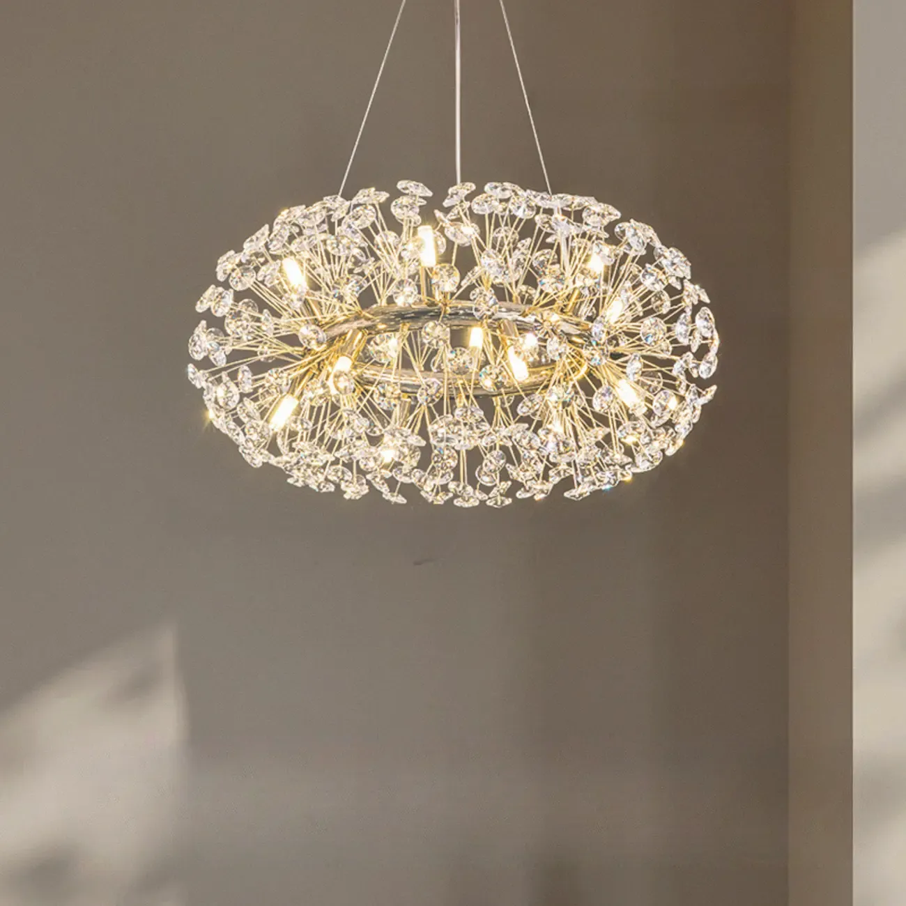 Luxury Crystal Round Chandelier with Geometric Design