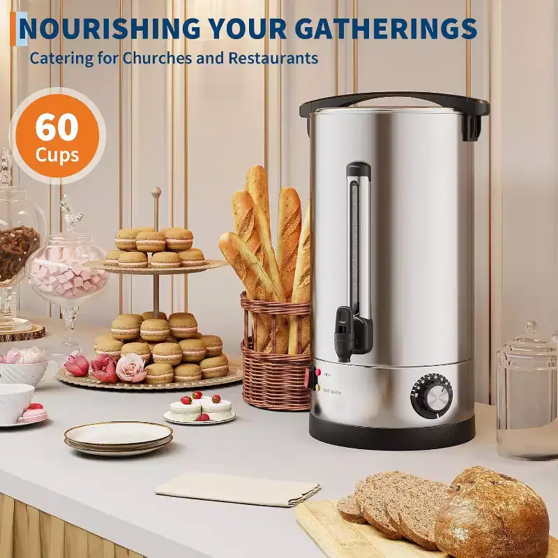 60/110 Cups Stainless Steel Commercial Coffee Urn, Large Capacity Double Wall Heat Retention Thermal Carafe for Wedding, Buffet, Party