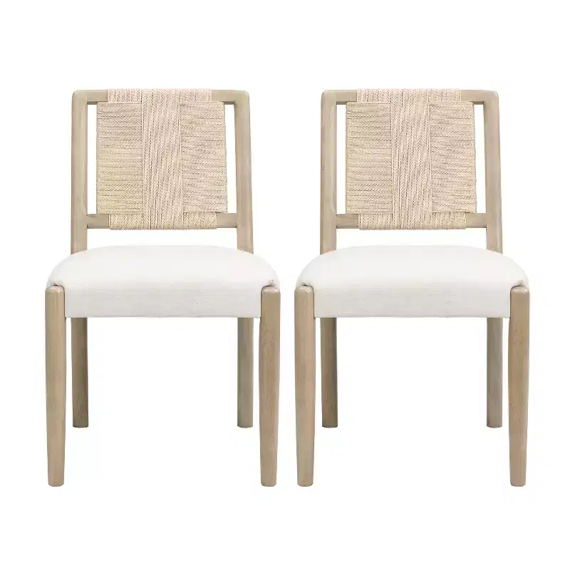 Christopher Knight Home Benitez Rubberwood Upholstered Woven Rope Backrest Dining Chair (Set of 2)