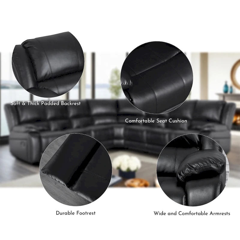 129 W 7-Seat Faux Leather Manual Recliner Large Sectional Reclining Sofa