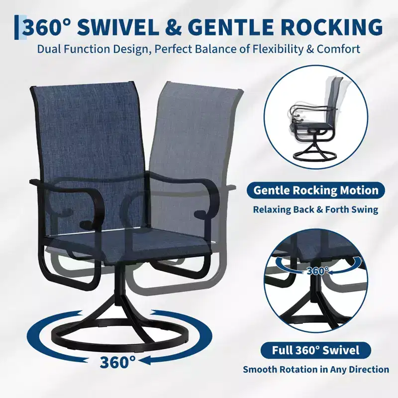 Swivel Outdoor Patio Chair High Back Padded All-Weather Textilene Seat Sturdy Metal Rocking Frame for Garden Lawn Backyard
