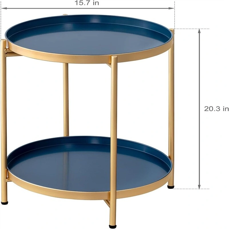 Table 2-Tier Metal Sofa Side Table - 15D x 15W x 20H